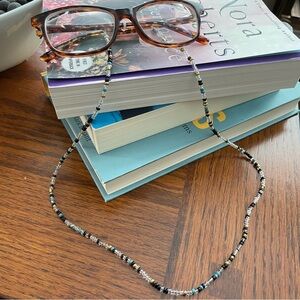 Beaded Glasses Chain Blue Black Gold Clear Boho